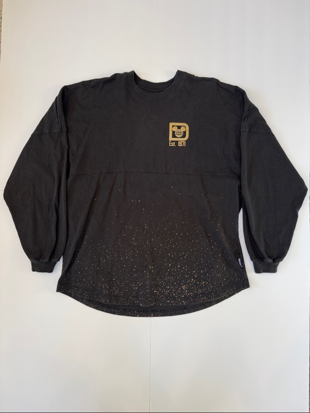 Black Disney World Spirit Jersey Crewneck Sweatshirt with Gold Speckle Detail
